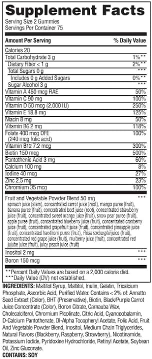 Miniatura 5 de Spring Valley Zero Sugar - Gomitas múltiples para mujer, 150 unidades, paquete 01 + calcomanías de seguimiento de suplementos diarios