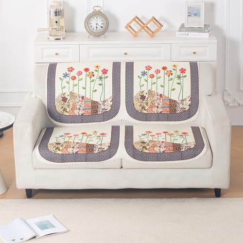 Image of HOKIPO HeavenHue Sofa Cover 2 Seater for Seat & Back, Floral Patchwork