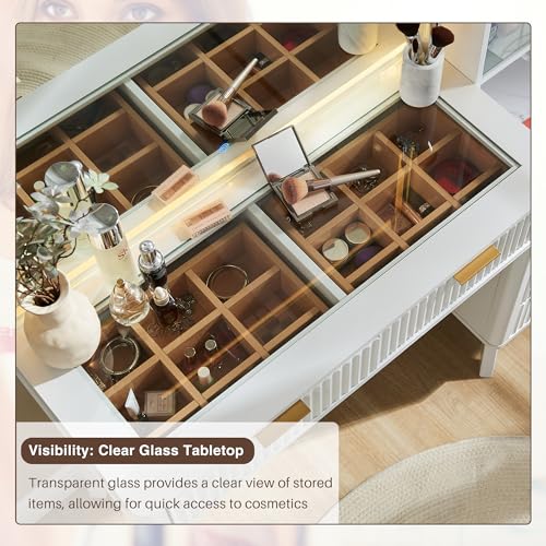 Image of T4TREAM 48 inch Fluted Makeup Vanity Desk with 36 inch Lighted Mirror, White