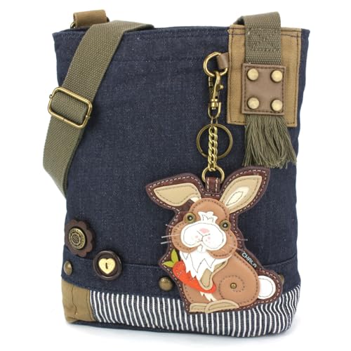 CHALA Patch Crossbody Women Canvas Shoulder Purse with Adjustable Crossbody Strap - Bunny - denim