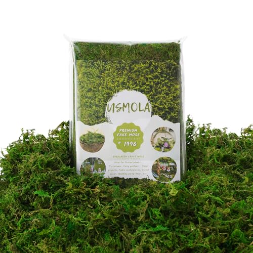 USMOLA 8OZ Fake Green Moss for Crafts Terrariums Fairy Gardens & Indoor Plants - Natural Looking Decorative Moss for Home Decor Model Scenery & Plant Pot Filler (Realistic Green)