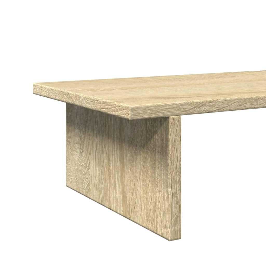 Supporto per monitor in rovere Sonoma 100 x 27 x 15 cm, per due monitor, portata 20 kg, con ripiano per laptop e tastiera, per ufficio e casa