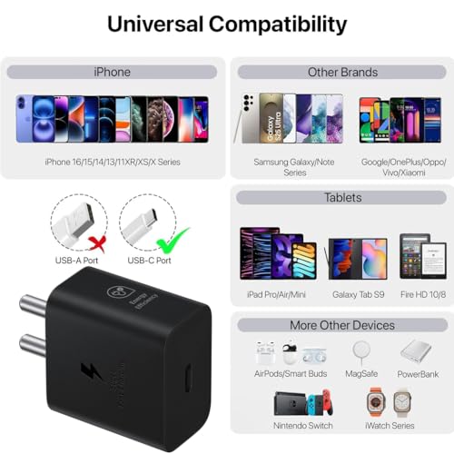 Image of Samsung Original 25W Superfast Charger Type-C Travel Adaptor Compatible with Samsung Galaxy S25 /S24 /S23 /S22Ultra /S21 /21FE /M53 5G /M33 /M23 /A34 /fold /Flip /A /M /F /Z-Black