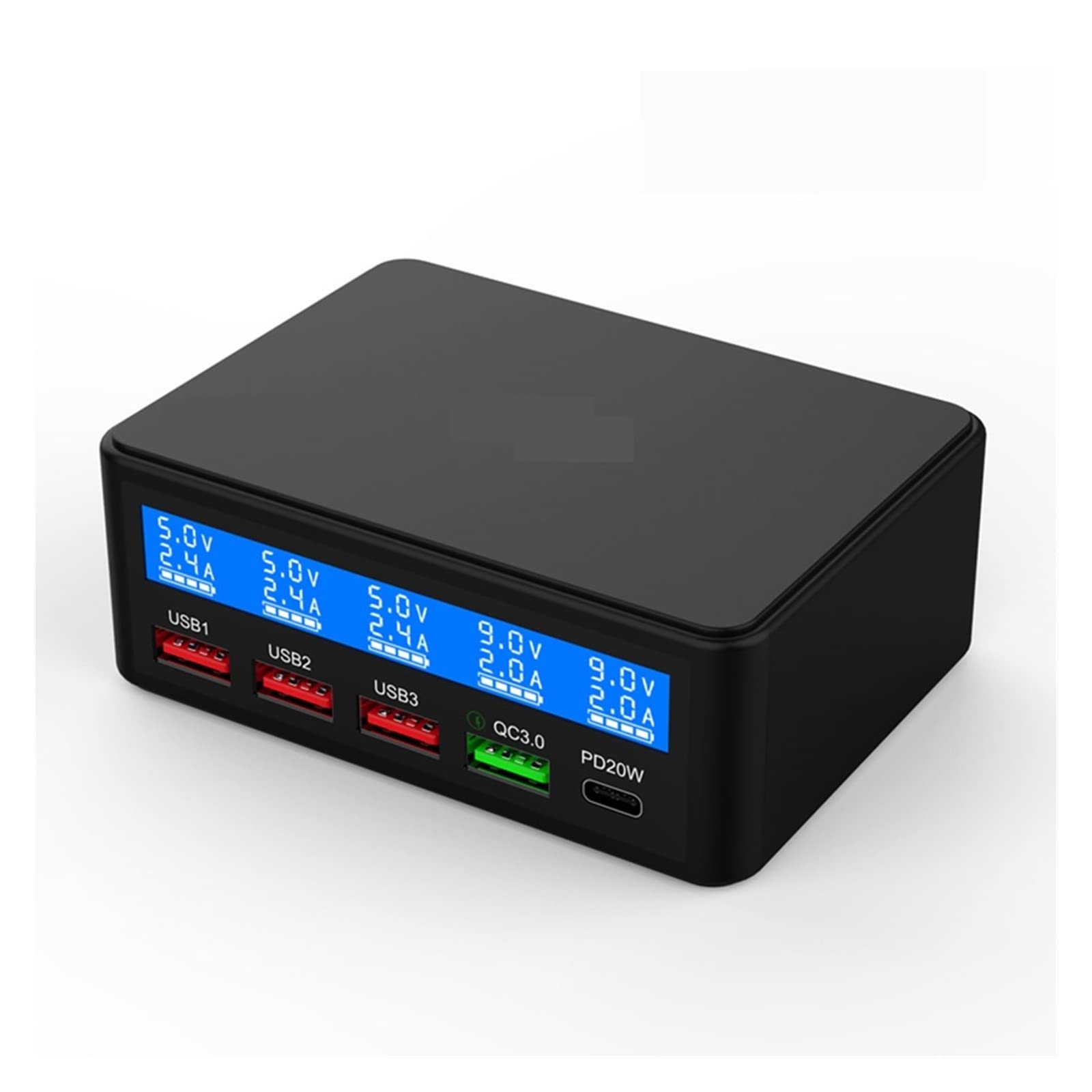 Stacja ładowania, Ładowarka 65 W Multi USB PD QC 2.0/3.0 Szybka ładowarka Szybkie ładowanie Stacja ładująca Przewód(Nero)