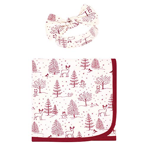 Image of Touched by Nature Unisex Baby Organic Cotton Swaddle Blanket and Headband or Cap, Winter Woodland, One Size