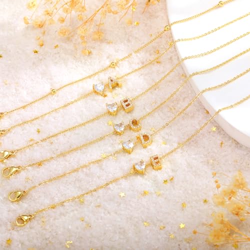 Image of NECOCY Initial Heart Diamond Anklets for Women Waterproof, Non Tarnish 14k Gold Plated Letter Ankle Bracelets Dainty, Summer Beach Bikini Jewelry Gifts for Women