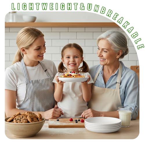 Image of Wheat Straw Plates Set of 6, 8In Unbreakable Plastic Plates, White | Microwave and Dishwasher Safe Small Deep Plates for Appetizer, Kids, Breakfast, Camping