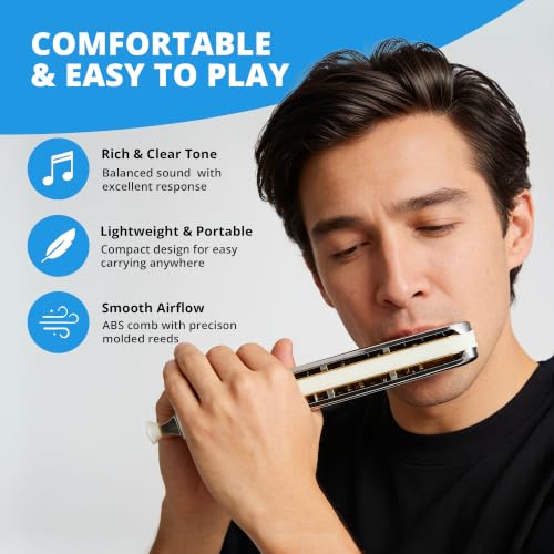 Image of ARCTIC C Key 24-Hole 48-Tone Chromatic Harmonica - Silver | Excellent Airtightness, Smooth Airflow, Easy Note Changes, Responsive Slide, Clear Expressive Tone