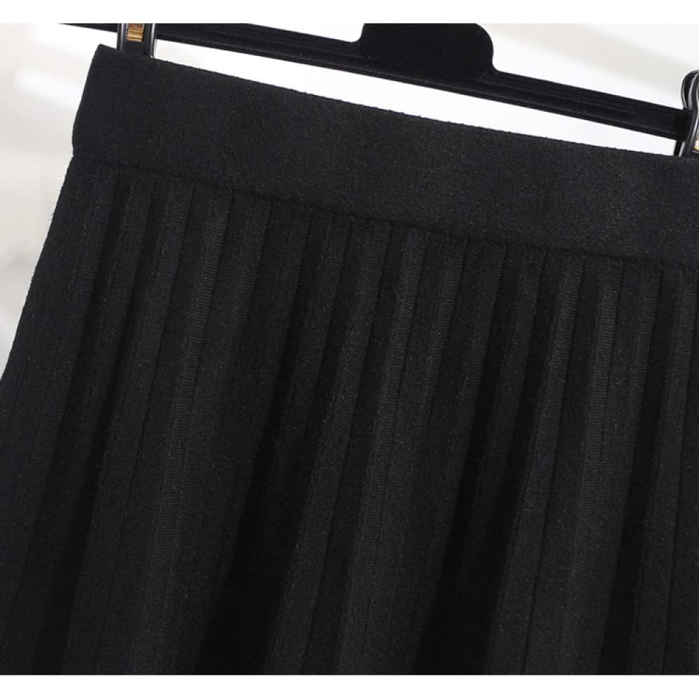 Gonne A Ruota,Minigonna da Donna Nera Gonna A Pieghe in Maglia Elastica A Vita Alta Slim A-Line Altalena Increspato Autunno Inverno Gonna Corta Svasata per Ragazze Signore,S