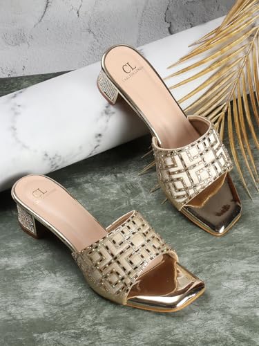 Image of Carlton London Women Stylish Fashion Embellished Ethnic Sandals for Outdoor, Party, Wedding and Holidays with Block Heels