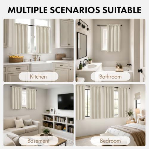 Image of MIULEE Beige White Room Darkening Bedroom Curtains 54 Inch Length 4 Panels