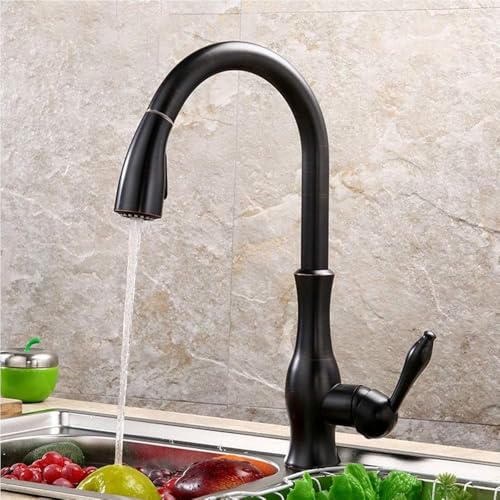 KJHONG Grifos de fregadero con sensor inteligente con pulverizador extraíble, grifo activado por tacto, mango de un solo agujero (negro)