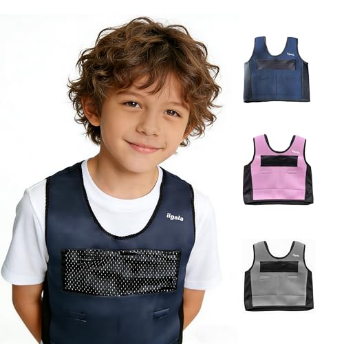 Sensory Toddler Weighted Vest | Weighted Compression Vest for Autistic Kids with 6 Removable Weight Pads | Neoprene Calming Pressure Jacket for Adhd Spd Overload (BLUE L)