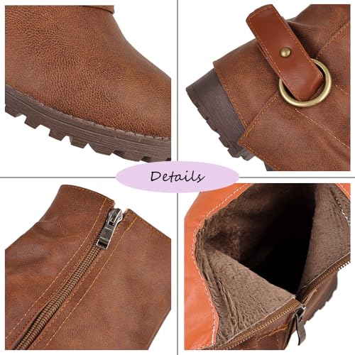 Wavyvigs Slouch Ankle Boots Fold Over Lug Sole Chunky Heel Booties with Bukle2