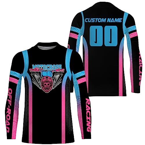 Custom Motocross Jersey Youth Pink UPF30+ Dirt Bike Jersey Off-Road Racing MX Biker Girl Motorcycle Shirt XM15 (Kid Jersey)