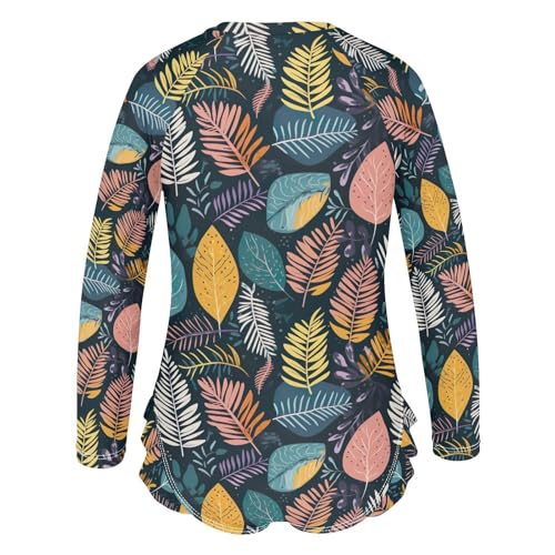 Colorful Tropical Palm Trees Leaves Girls Long Sleeve Swimsuit Rashguard Swimwear One Piece Bathing Suit 212177122