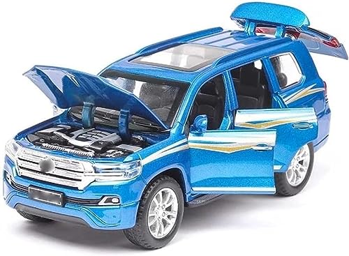 Image of Metal Pull Back Diecast Car 1:32 Land Cruiser Pull Back Car Model with Sound Light Boys Gifts Toys for Kids (Blue)