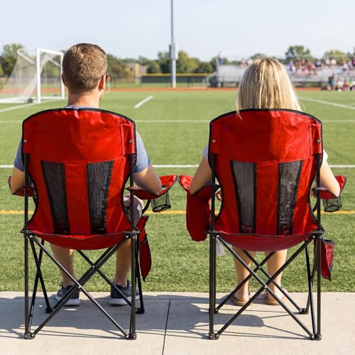 Image of Romswi Portable Camping Chairs, Heavy Duty Folding Outdoor Chairs, Folding Chair with 4-Can Cooler Bag for Camping, Fishing, Garden, 2-Pack, Red