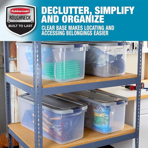 Rubbermaid Roughneck Clear 95 Qt/23.75 Gal Storage Containers, Pack of 4 with Latching Grey Lids, Visible Base, Sturdy and Stackable, Great for Storage and Organization - Image 6