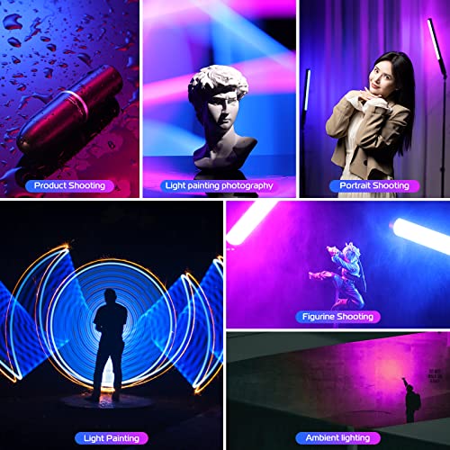 Image of ULANZI VL119 Handheld Light Wand, 360 RGB LED Video Light Stick for Photography, 3300mAh Rechargeable Tube Light for Video Shooting, 2500-9000K Dimmable Camera Light with LCD