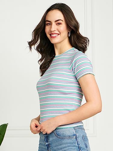 Image of Modeve Women Striped Half Sleeves Top for Summer