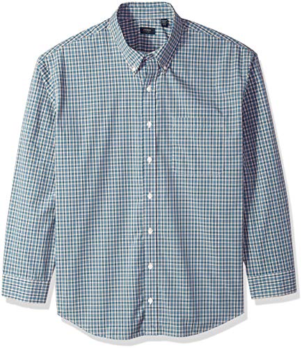 Arrow 1851 Men's Tall Hamilton Poplins Long Sleeve Button Down Plaid Shirt, Storm Blue, 2X-Large Big