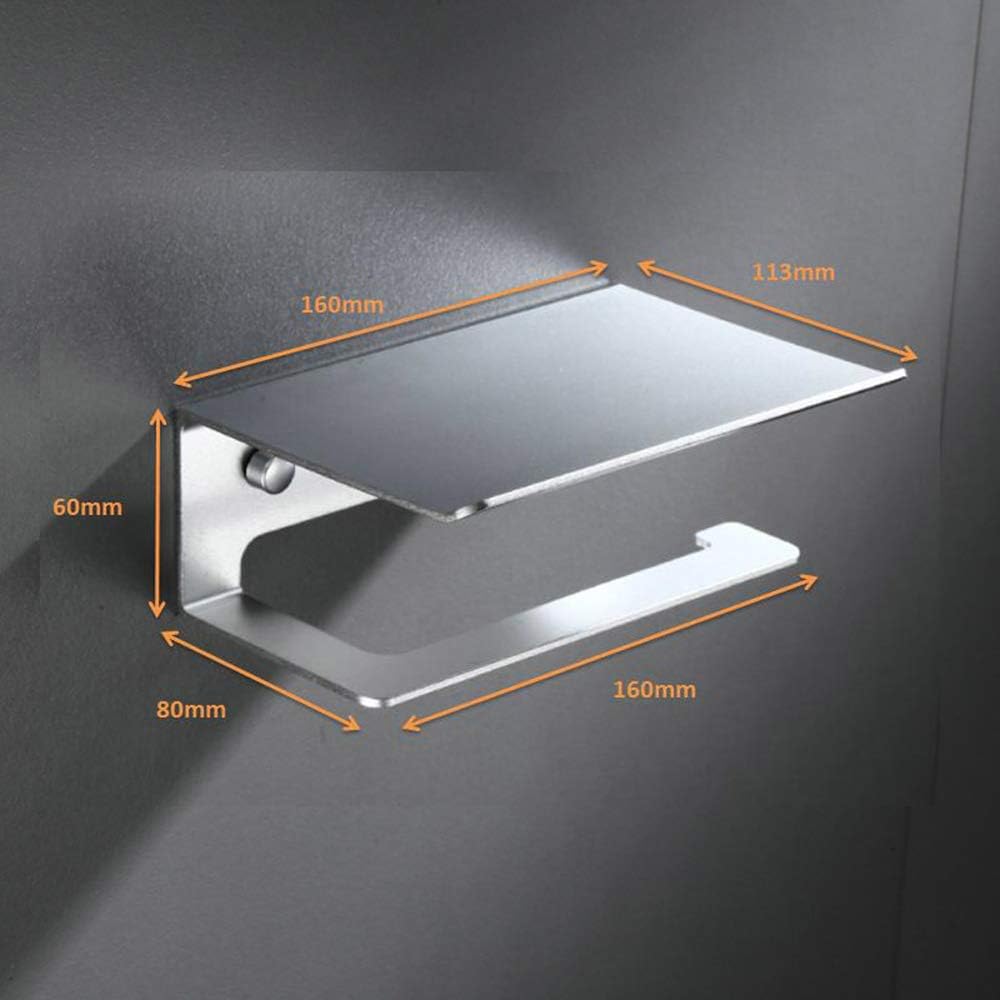 Toilet Roll Holder with Screws, Space Aluminum Wall Mounted Toilet Paper Holder with Phone Shelf for Bathrooms and Kitchen Anodizing