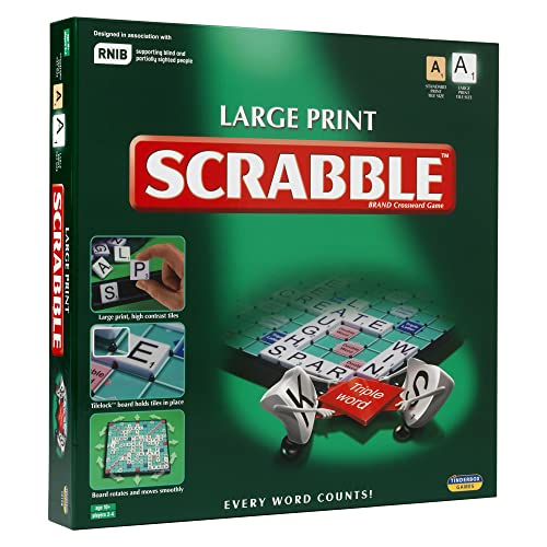 Ideal Scrabble de impresión grande: tablero extra con texto claro y grande impreso y azulejos de letras | Juegos | Palabra | Para 2-4 jugadores | A partir de 10 años, 11213, verde, tablero: 37 cm x 37