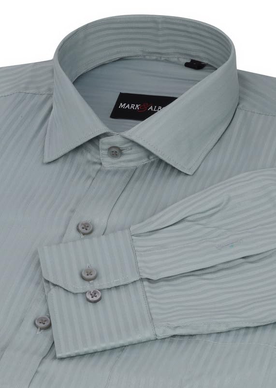 Image of MARK & ALBERT Men's Striped Full Sleeves Cotton Formal Shirt White | Stylish Shirt for Men