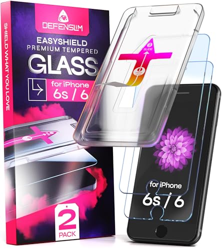 Image of Defenslim Screen Protector compatible with iPhone 6s (2Pack), Easy Auto-Align Install Kit, 4.7 inch Tempered Glass, 9H Hardness, Ultra HD Clear, Case Friendly, EasyShield