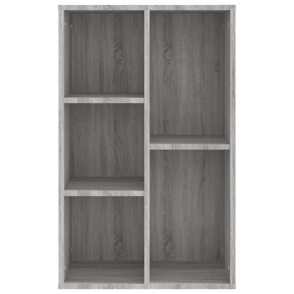 Bücherregal Grau Sonoma 50x25x80 cm aus Holzwerkstoff, 5-Fach Seitenregal als Sideboard nutzbar, vielseitiger Bücherständer für Wohnzimmer, einfache Reinigung mit feuchtem Tuch