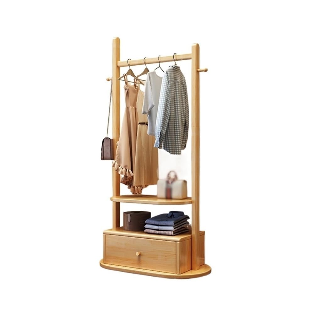 AILIUXIAOYAN Coat Rack Solid Wood Multifunctional Floor-standing Coat Rack Simple Clothes Rack Storage Cabinet Integrated Living Room Floor Storage Cabinet(Original Wood,L)
