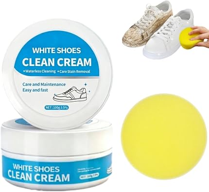 White Shoes Clean Cream, Waterless Cleaning Cream For White Shoes With Sponge, For Leather Sneakers Soles
