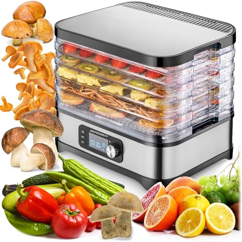 Berdsen Dörrautomat Pilztrockner Dörrgerät 5 Einlegefächer Obst Gemüse Trockner Temperaturregler 35 Bis 70 Grad 10 L Mit Umluft 24 h Timer Schwarz Silber – Bild 7