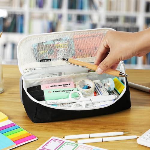 Image of Pencil Case Large Capacity Pencil Pouch Pen Bag with Big Compartment, Foldable Pencil Bags with Zipper Pencil Pouch, Student Pencil Case Stationery Bag for Girls and Boys Teen Adults Women Men (Gray)