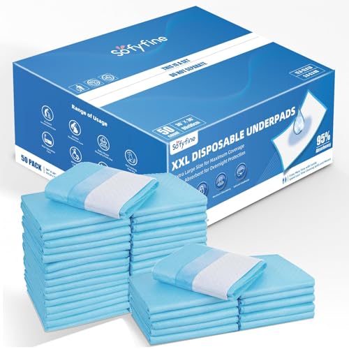 Image of SOFYFINE 100 Count Extra Large Chucks 36 inchx36 inch Thicken Elderly Adults Incontinence Bed Pads Disposable, Heavy Duty Absorbency Underpads Waterproof, XXL Extra Large Puppy Pee Training Pad