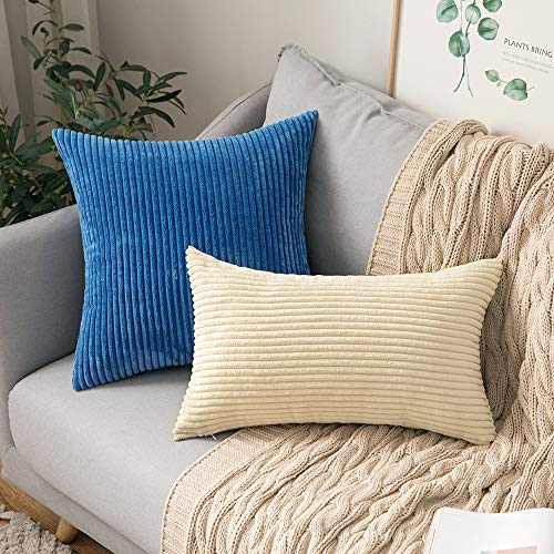 MIULEE Set of 2 Cream White Striped Corduroy Square Throw Pillow Case Soft Cushion Cover Sham Home for Sofa Chair Couch/Bedroom Decorative Fluffy Large Pillowcases 16x24 Inch 40x60cm - Image 2