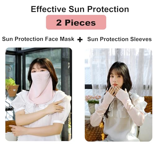 2Pcs UV Face Mask Sun Protection Neck Gaiter + Cooling UV Sun Protection Arm Sleeves, Washable Reusable2