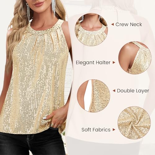 Sequin Tops for Women Sparkly Tops Sleeveless Halter Tank Concert Outfits Party Club Cocktail Vest Disco Clothes4