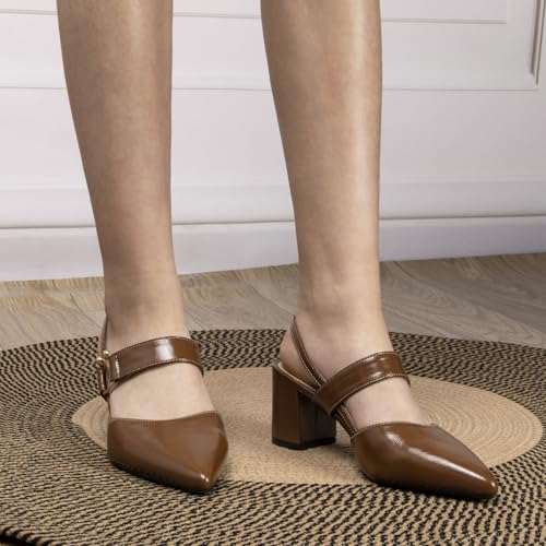 Pointed Sling Back Block Heels Women's Dress Strappy Chunky Heels Shoes for Women Closed Toe 2 Inch Low Heel Comfortable Party Slip on Mules Pumps4