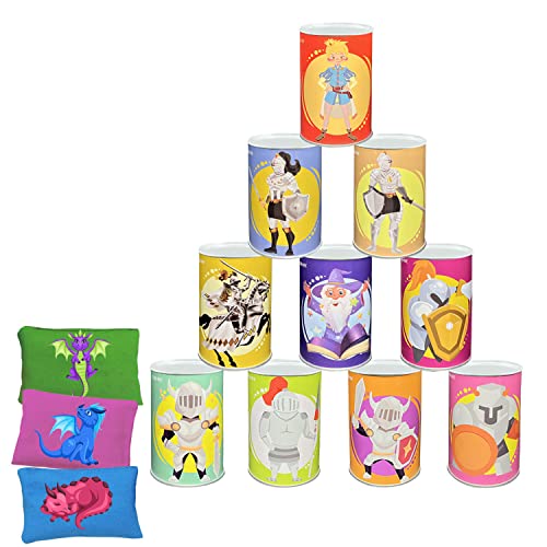 Ulifeme Kinder Dosenwerfen, Dosen Werfen Spiel für Kindergeburtsta & Parties, Dosenwurfspiel mit 10pcs Prinz-Muster Dosen & 3pcs Wurfsäckchen Set für Gartenspiele, Geschenk für Kinder & Erwachsene