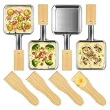 Kosmosta 4er Set Edelstahl Raclette Pfännchen Quadratisch mit Extra Langem Griff und...