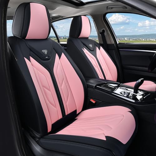 Image of Coverado Front Seat Covers, Car Seat Covers Front Seats, Leather Seat Covers for Cars, Automotive Seat Covers Car Seat Protector Car Accessories Fit for Most Sedans SUV Pick-up Truck(Black&Pink)