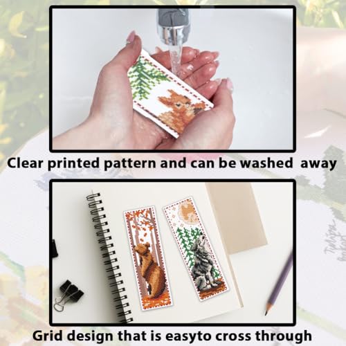 Image of ACRNIGHEET 6 PCS Cross Stitch Bookmark Kit Animals Patterns DIY Stamped Embroidery Bookmark Kit DIY Bookmarks Crossstitch Kits Adul Stamped Embroidery Bookmarks with Instructions 11CT
