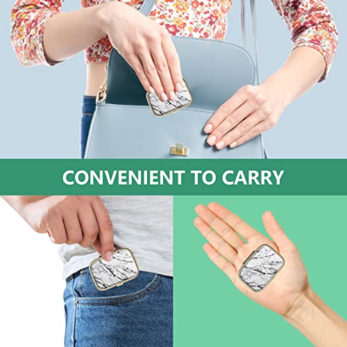 Image of Pill Case Pill Box with Mirror Retro 2 Compartment Small Pill Case for Purse or Pocket Bronze Rectangular Pill Box or Vitamins, Fish Oil, Supplements, Pill Containe Travel Gifts(White Marble)