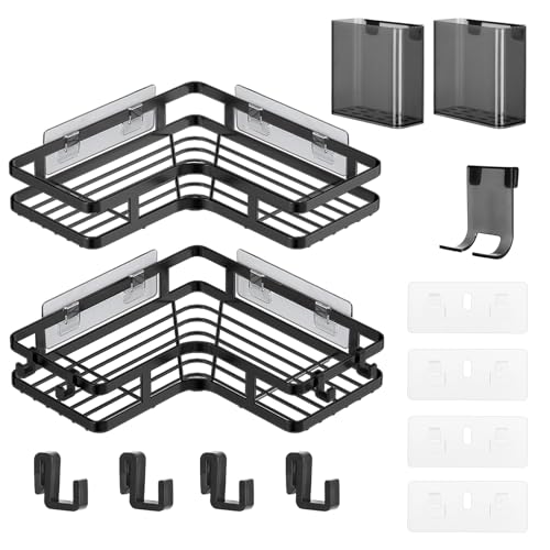TAIXING 2 Pezzi Mensola Doccia Senza Foratura, Angolare Impermeabile e Antiruggine, Nero Mensola Bagno Porta Shampoo Con Dentifricio e Rasoio per Bagno Cucina Balcone