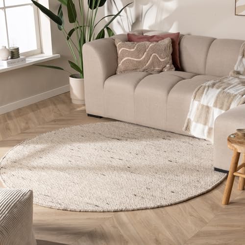 FRAAI | Home & Living Wollteppich Rund - Feline Weiß Wolle - Flachgewebe - Einfarbig - Modern, Skandinavisch - Wohnzimmer, Esszimmer, Schlafzimmer - Carpet