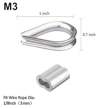 Heavy Duty Wire Rope Tension Kits, Cable Railing Kit, 4 Pack Stainless Steel Turnbuckle (Eye And Hook, M6), 8 Pack Stainless Steel Thimble (M3), 16 Pack 1/8 Inch Wire Rope Cable Clip