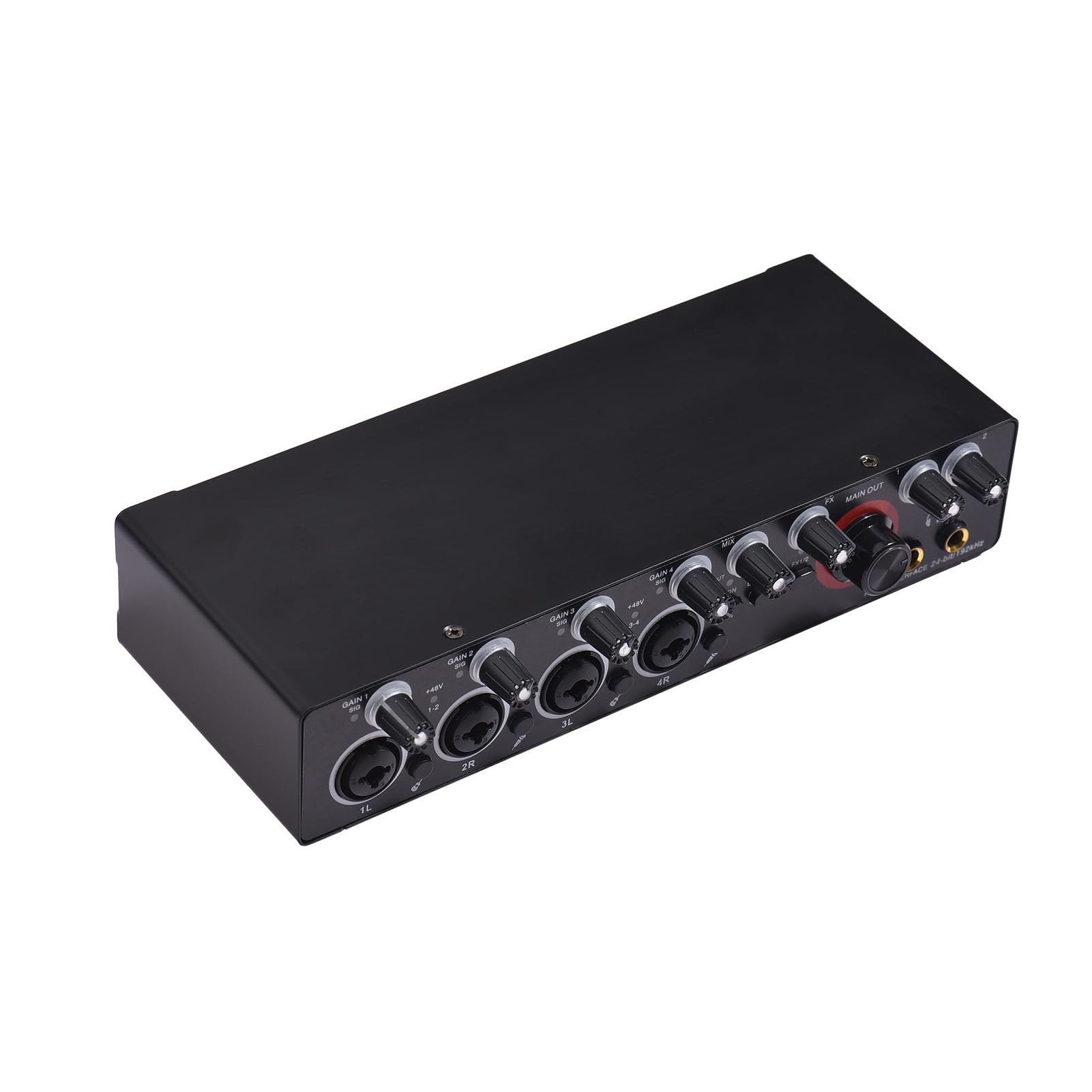 HUIOP Tarjeta de sonido de grabación de 4 canales con interfaz de audio libre de controlador, 4-en 4-out tarjeta de sonido USB 24 bit/192khz 48V alimentación fantasma para grabación profesional de