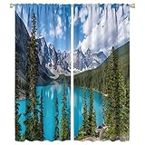 Lake Deocr Curtain, Nature Mountain Forest Scenic Beautiful Lake Landscapes Home Decor Windows Rod Pocket Curtains for Kitchen Cafe Office Bedroom Living Room Drapes 42x54in
